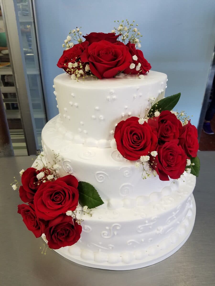 Three-Tier Wedding with Red Roses
